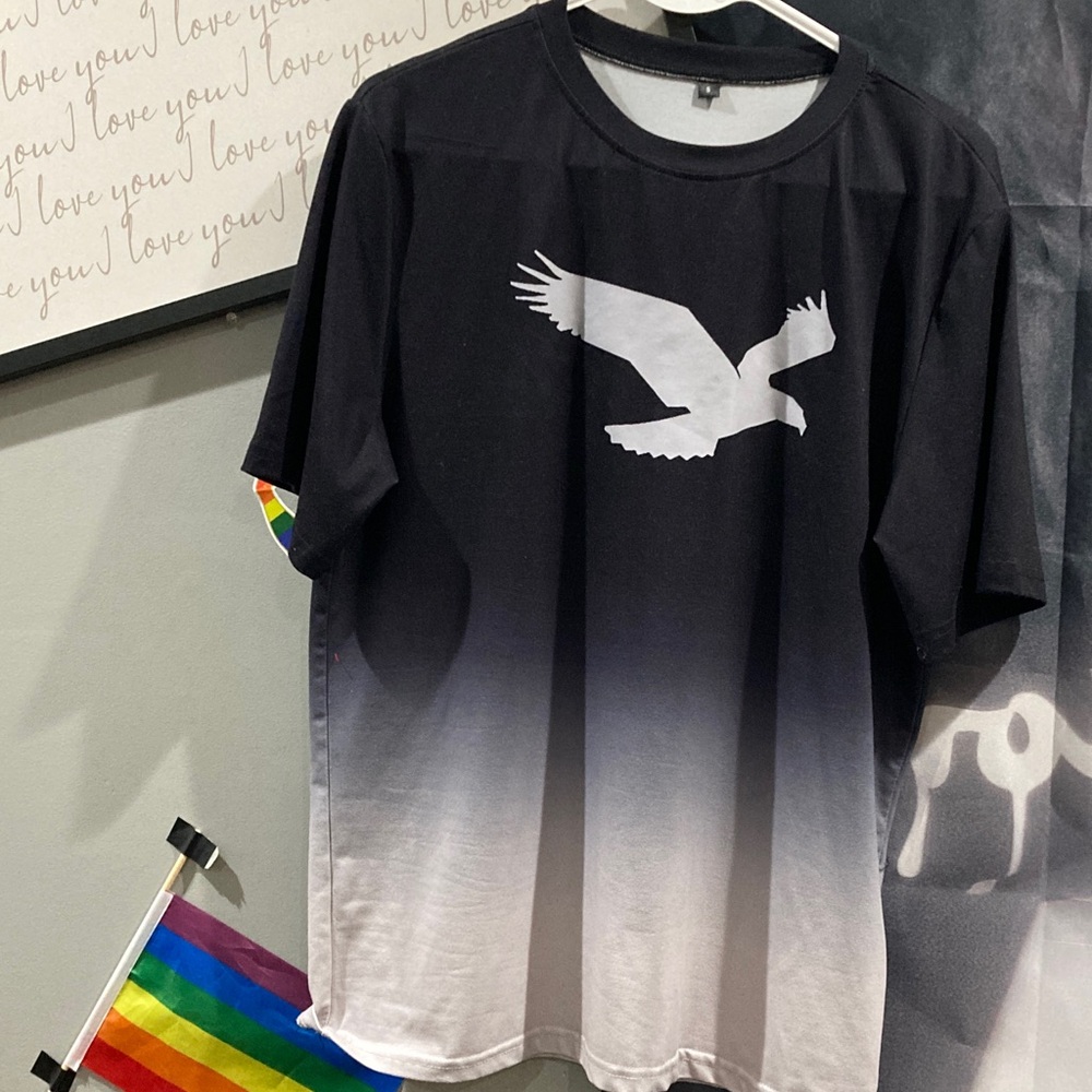 Men's Black to Gray Ombre Short Sleeve Tee with Eagle Graphic
